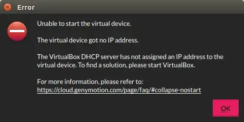 Error 31 : The virtual device got no IP address.