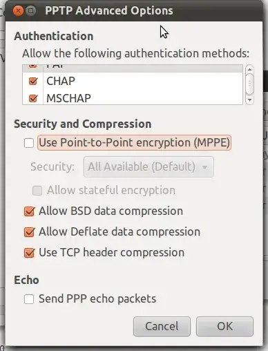 PPTP Advanced Options