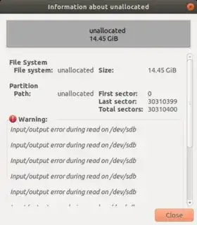 Input/Output Error during read on /dev/sdb