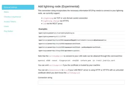 screenshot of store LN payment configuration menu