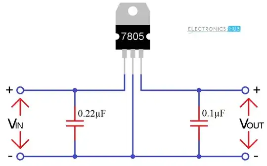 circuit diagram for 7805 regulator from https://www.electronicshub.org/understanding-7805-ic-voltage-regulator/