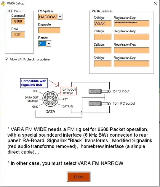VARA FM - Settings - VARA Setup