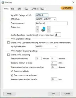 Pinpoint APRS - Options - APRS tab