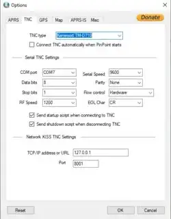 Pinpoint APRS - Options - TNC tab