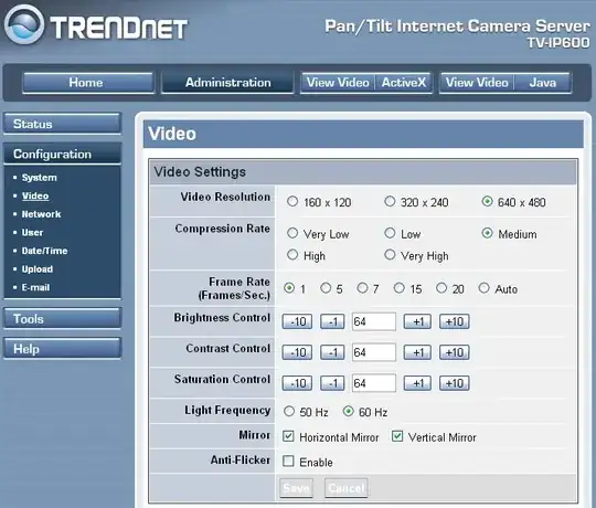 Config Options: Resolution, compression rate, Frames/Sec, Brightness, Contrast, Saturation, Frequency(Hz), Mirror
