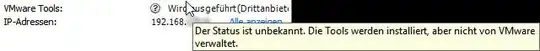 VMware Tools: Wird ausgeführt(Drittanbiet… Der Status ist unbekannt. Die Tools werden installiert, aber nicht von VMware verwaltet.