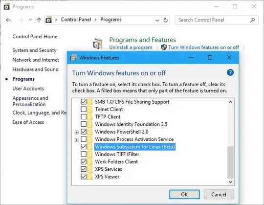 Screenshot of WSL option
