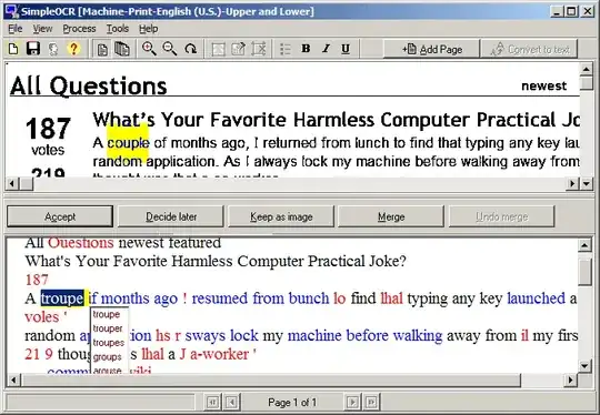 SimpleOCR screenshot showing GUI for correcting errors
