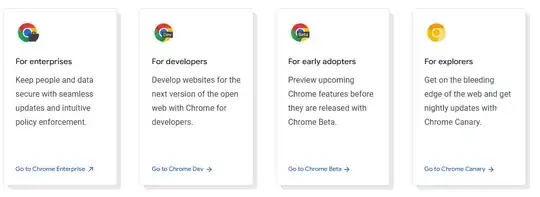 Different versions of chrome