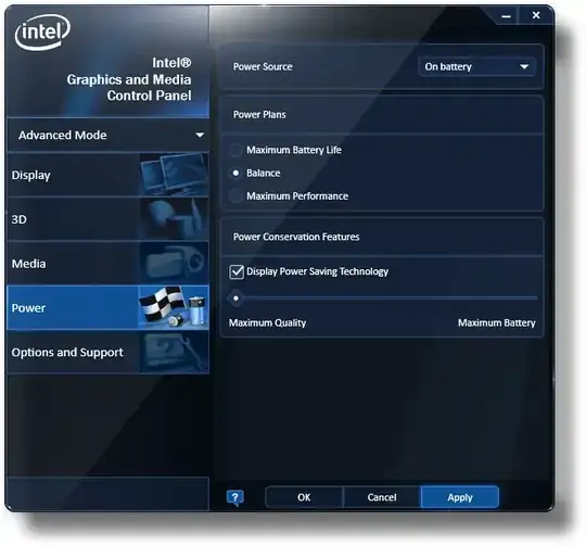 Screenshot of power-saving page of Intel Media Control Panel