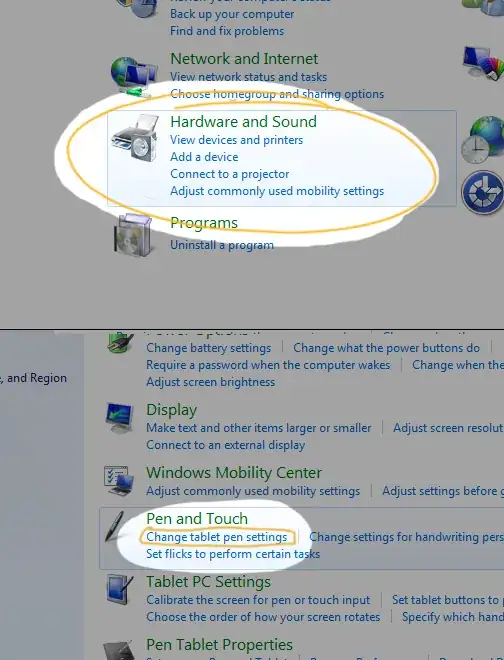 Control panel category mode path to pen/tablet options