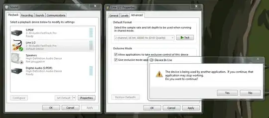 The device is being used by another application. If you continue, that application may stop working.