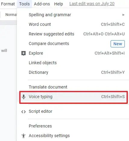 Google Doc - Voice Typing