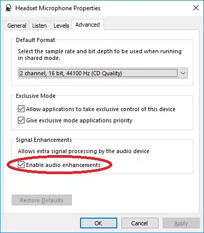 enhancements turned on