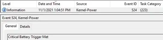 Event Viewer Critical Battery Trigger Met