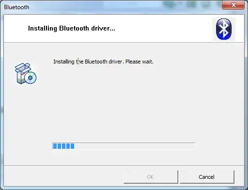 Screenshot of Bluetooth installation hanging at 5 bars