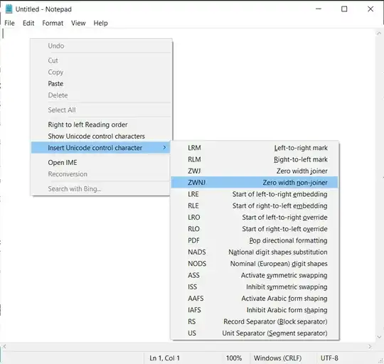 Notepad insert special characters