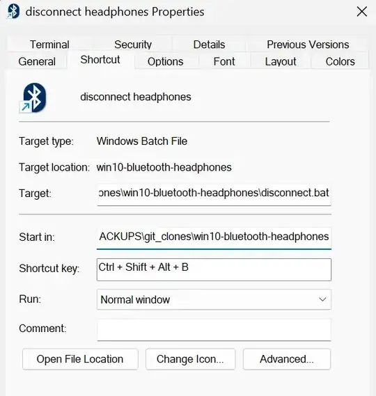 disconnect shortcut properties dialog