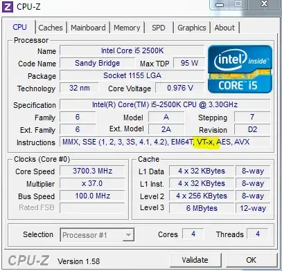 Here you can see my CPU is missing every feature needed to run Hyper-V