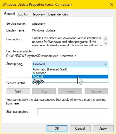 In 'services.msc', Windows Update must not be disabled. In 'services.msc', Windows Update must not be disabled.