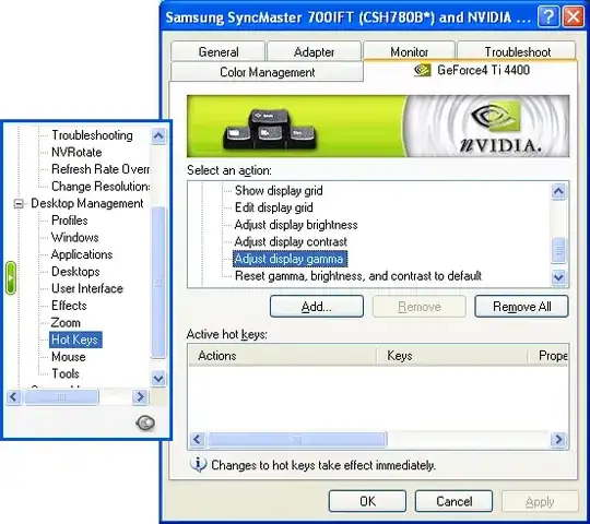 Nvidia control-panel in Windows XP showing hotkeys for color-profiles