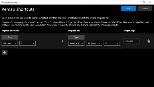 PowerToys shortcut remap window showing the mapping I made