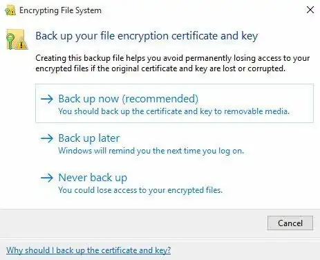 Backup file encryption key
