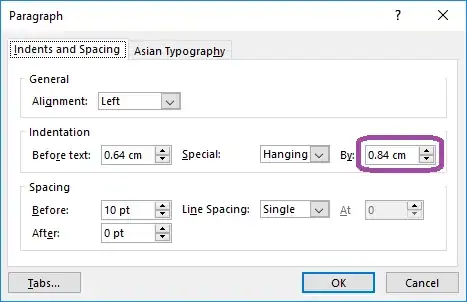 Paragraph screenshot