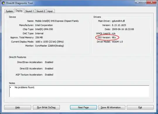 Ilustration of the DirectX Diagnostic Tool showing the supported DirectX version of the video drivers