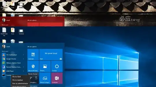 screenshot of start menu