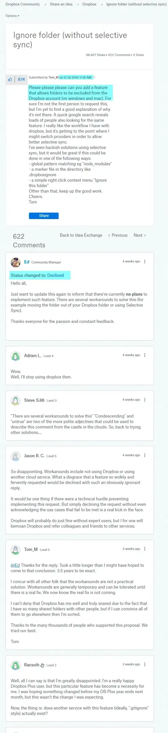 dropbox says no selective file syncing for you