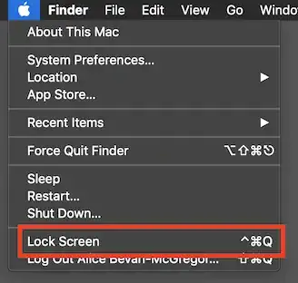 Default Lock Screen menu shortcut.