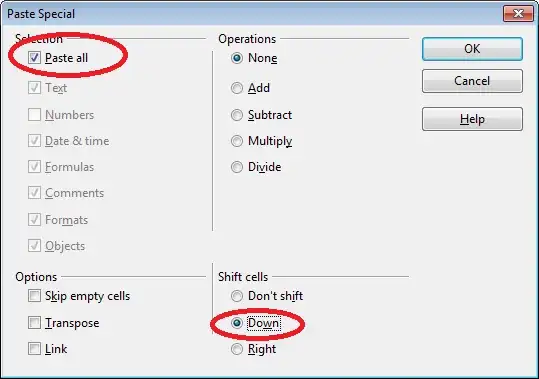 paste special with shifting existing cells