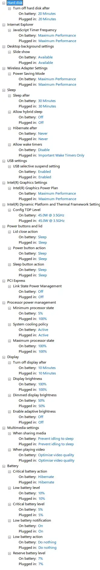 Power plan settings