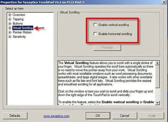 screenshot of Properties for Synaptics TouchPad