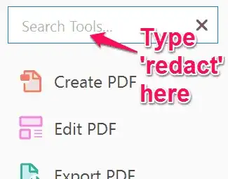 Type 'Redact' in Search Tools... field