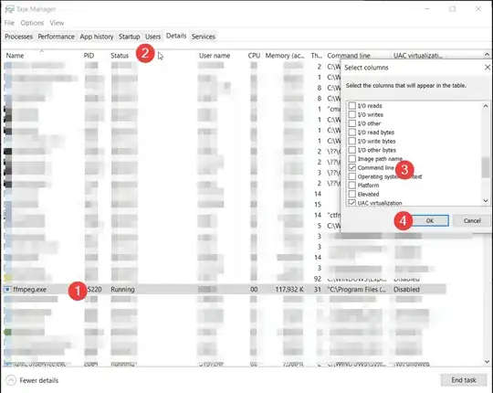 Steps to Show Additional column containing the command line arguments