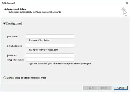 Auto Account Setup Dialog
