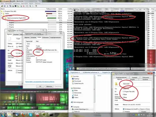 Screenshot with WinDirStat, cmd and Explorer