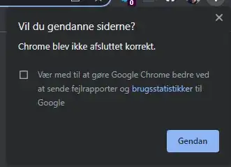 Chrome restore prompt