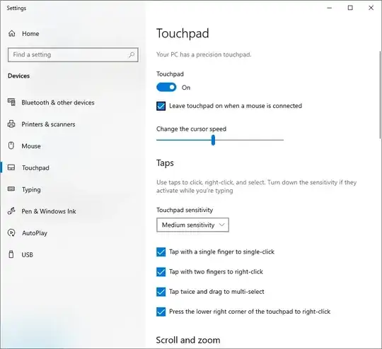 Windows 10 touchpad settings
