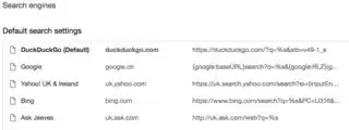 Search engines, settings, DuckDuckGo