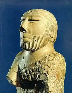 Priest-King; c. 2400–1900 BC; steatite; height: 17.5 cm; National Museum of Pakistan (Karachi)